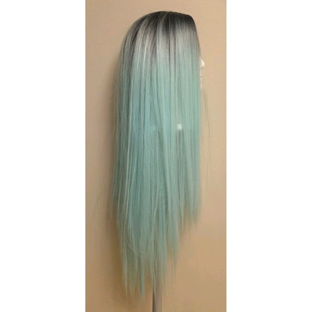 Synthetic Ombre Pastel Blue Dark Root Long Straight Cosplay Wig King Kylie 28 In